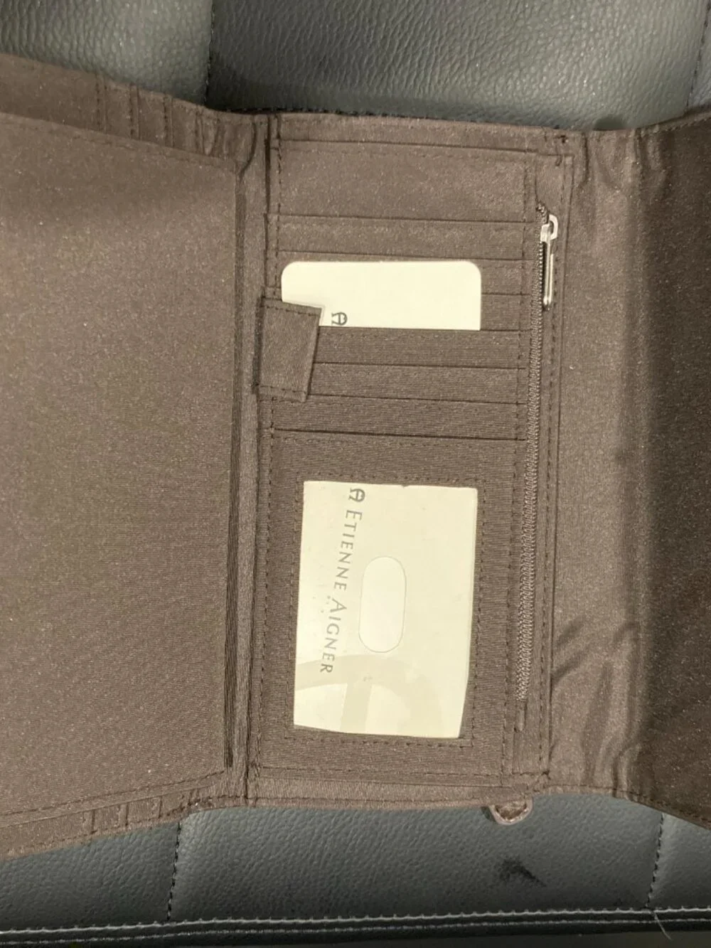 Etienne Aigner Signature Logo Canvas Brown Checkbook Wallet Organiser.